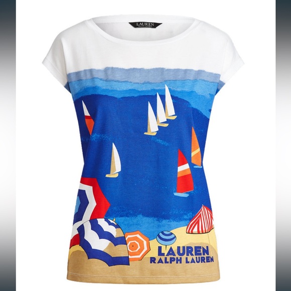 NWOT Lauren Ralf Lauren Beach Boatneck Tee / T-shirt, size M - Picture 1 of 6